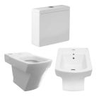 CONJUNTO Inodoro Largo Hall + Deposito de Doble Descarga Apoyar Hall + Bidet 1 Agujero Hall