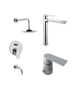 COMBO Grifería Peirano Monocomando Alto para Lavatorio Vera + Grifería Peirano Monocomando para Bidet Vera + Grifería Peirano Ducha Embutir Vera