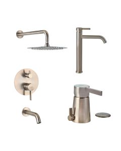 COMBO Grifería Peirano Monocomando para Bidet Steel + Grifería Peirano Monocomando Alto para Lavatorio Steel + Grifería Peirano Monocomando para Ducha Embutir Steel